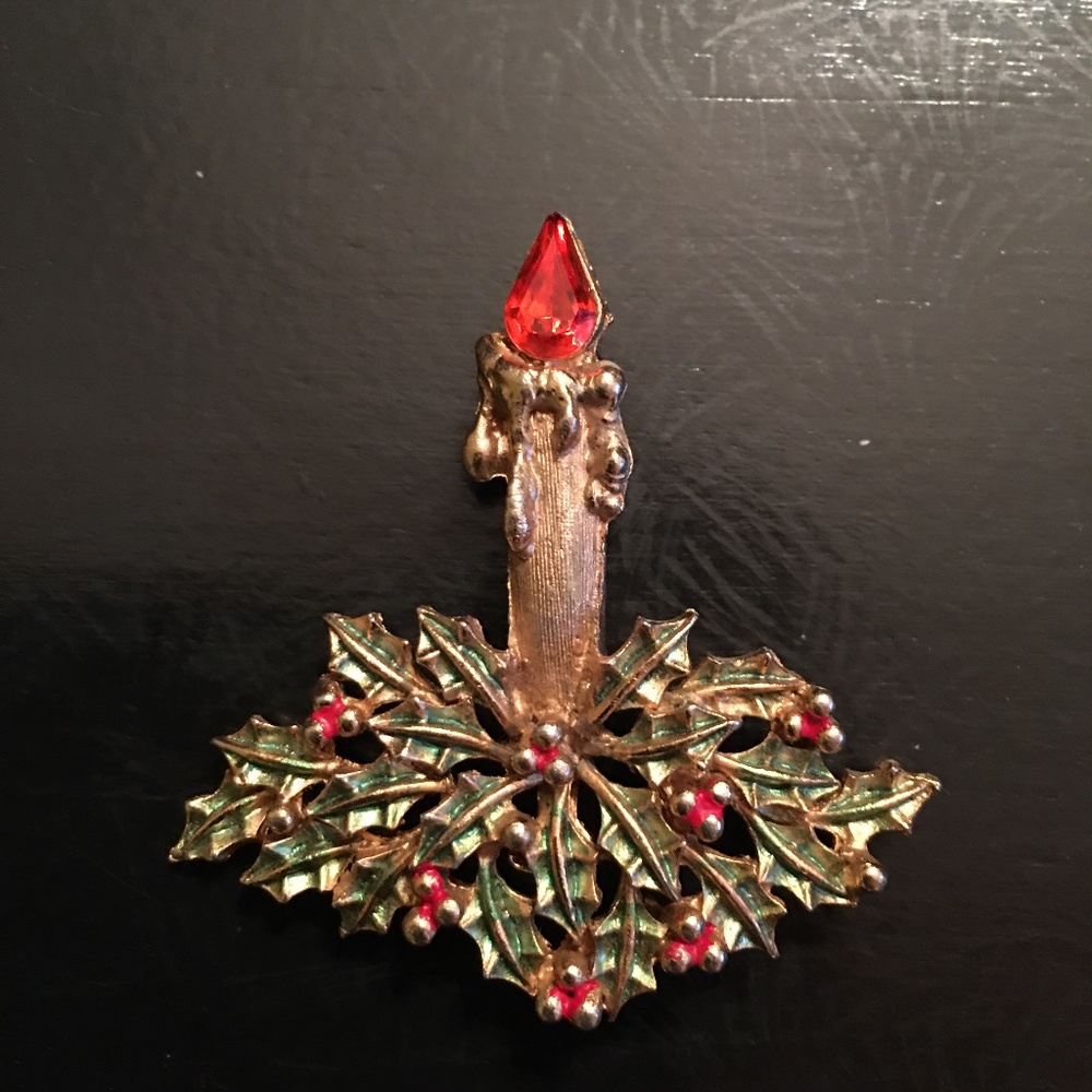 Vintage J.J. Christmas Candle Brooch